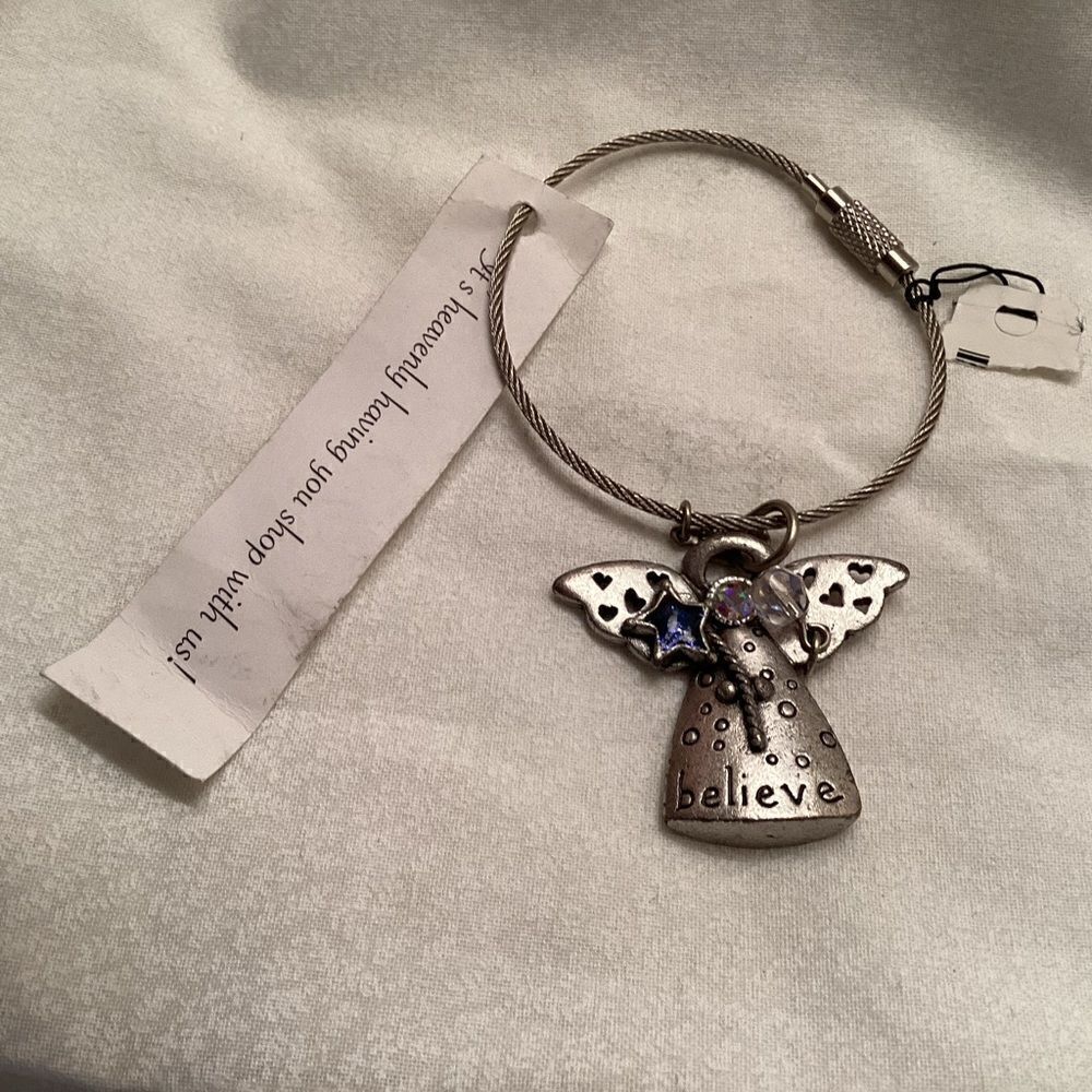 Chico’s Silvertone Believe Angel Wire Bracelet
